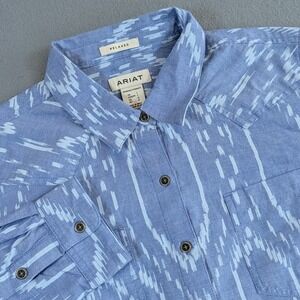 Ariat Button Down Shirt Womens Large Relaxed Blue Ikat Western Geometric